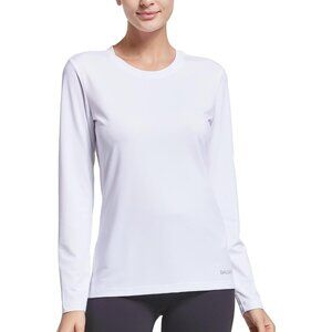 👑Women's White Pull Over Long Sleeves Crew Neck Workout Running Athletic Shirt